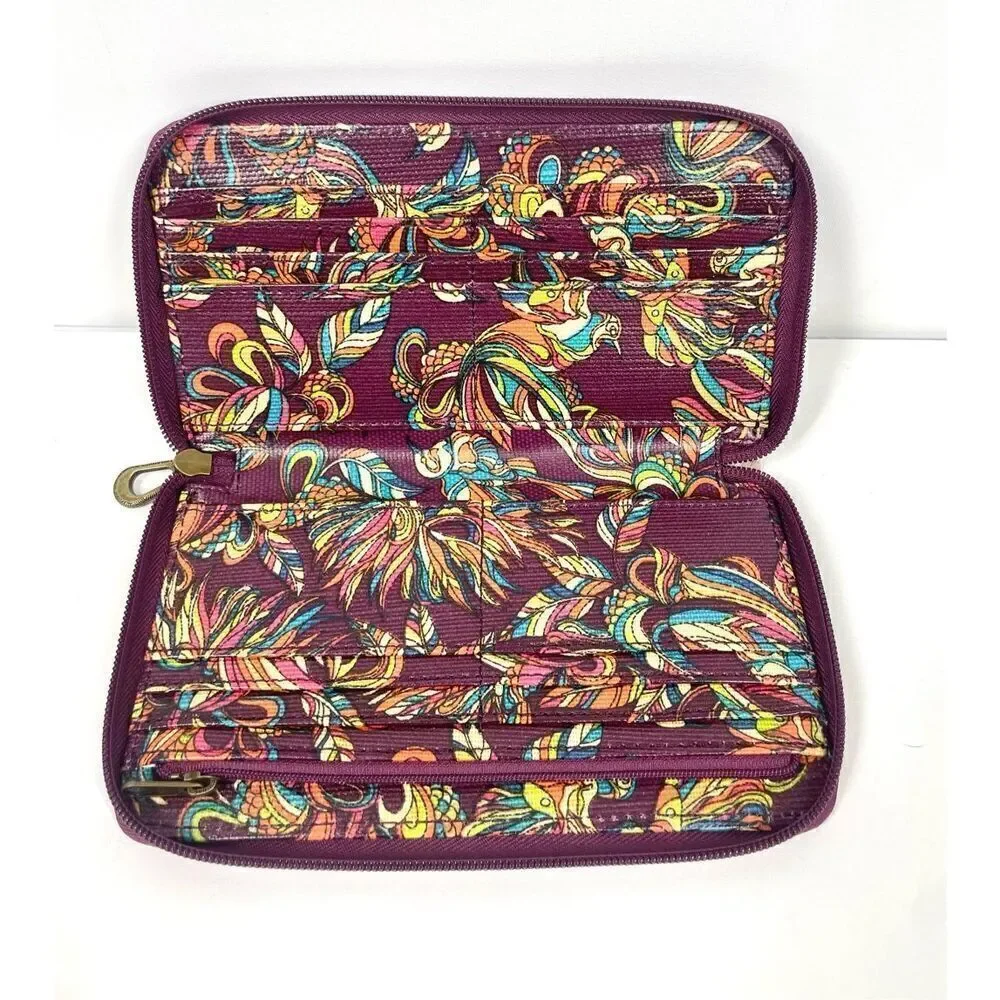 The Sakroots Artist Circle Coated Canvas Mulberry Treehouse Zip Around Wallet